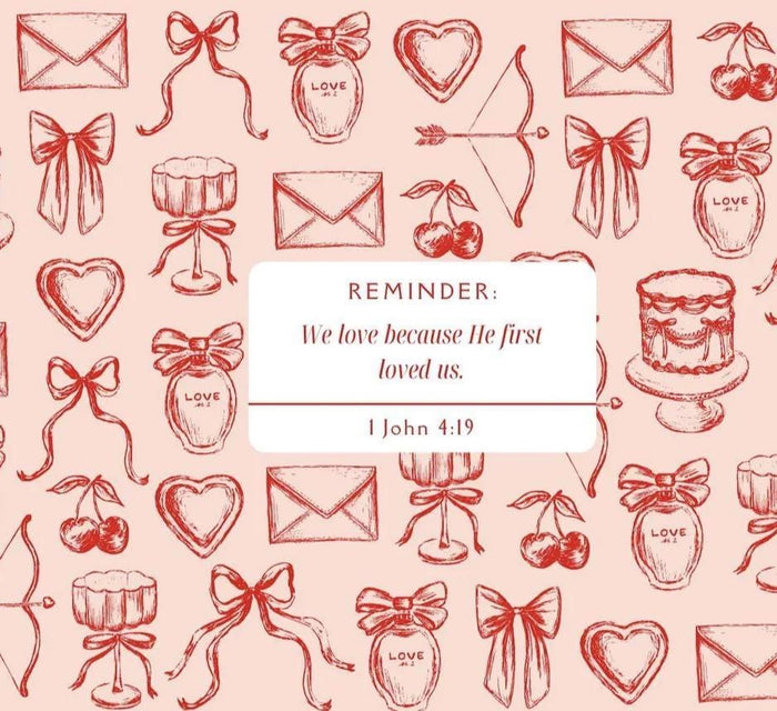 Christian Valentine Desktop Wallpaper | Bible Verse Mobile and Desktop Background | 1 John 4:19 | Faith Digital Download