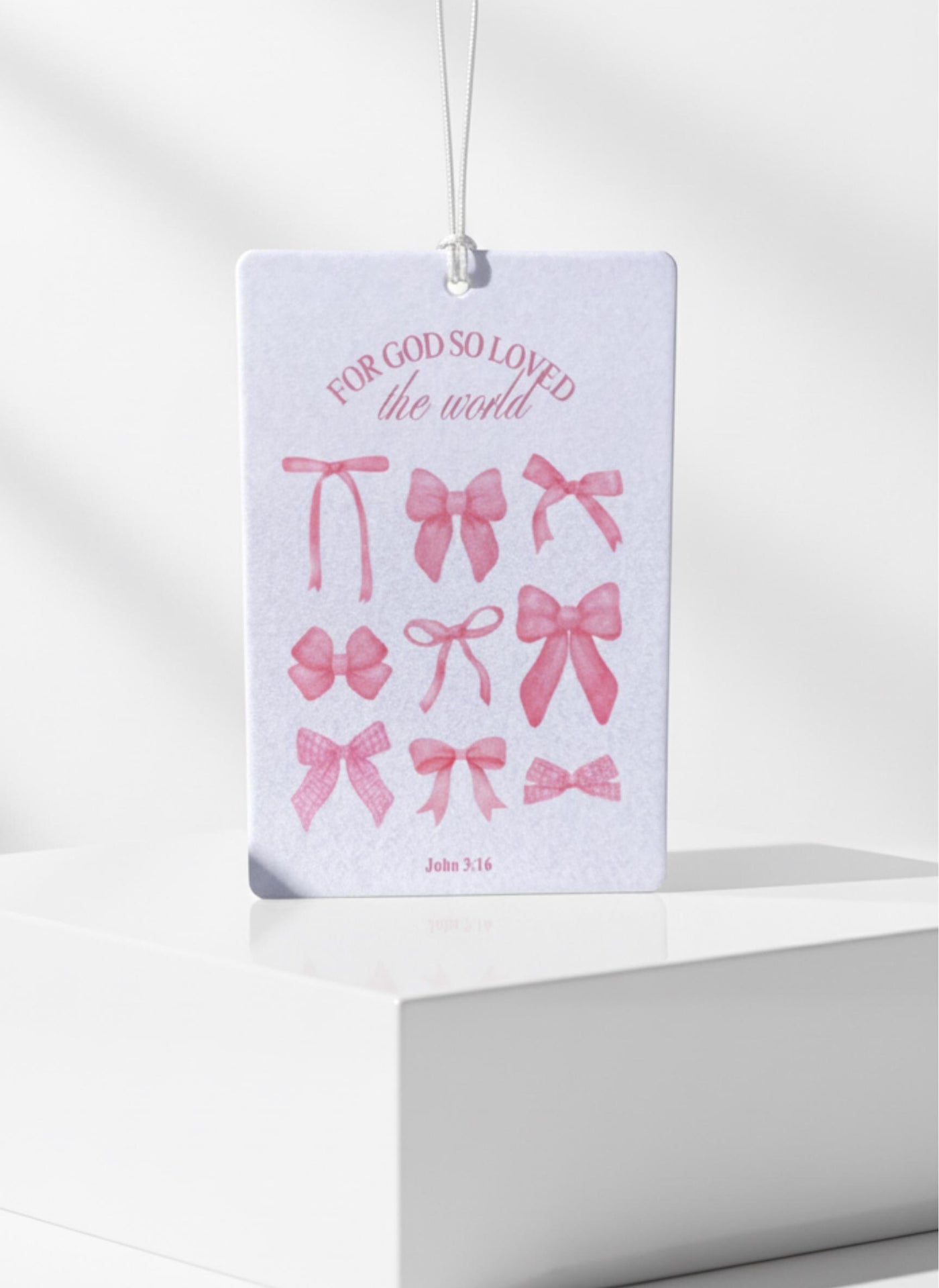 John 3:16 Car Air Freshener – Christian Gift, Coquette Pink Bows