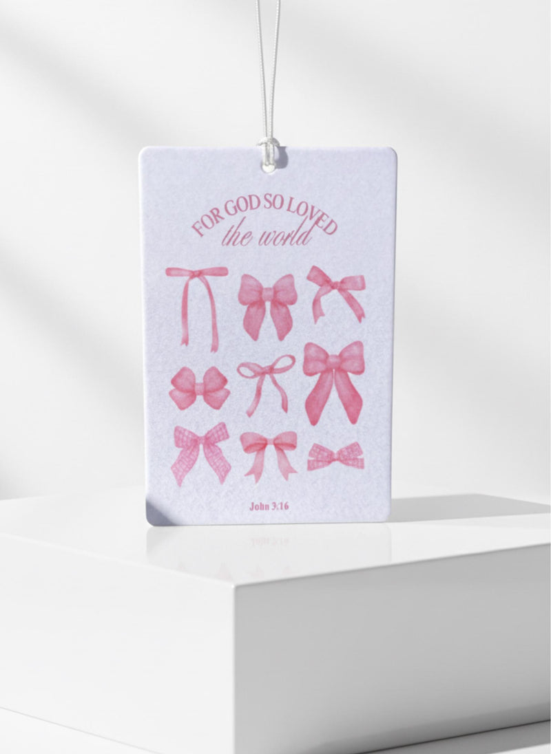John 3:16 Car Air Freshener – Christian Gift, Coquette Pink Bows