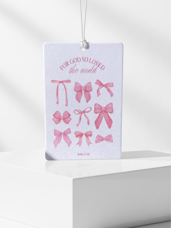 John 3:16 Car Air Freshener – Christian Gift, Coquette Pink Bows