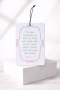 Fix Your Thoughts | Philippians 4:8 Coquette Ribbon Car Air Freshener | Peach Scented Christian Auto Accessory