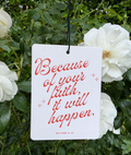 Because of Your Faith Forest Rain Scented Car Air Freshener | Matthew 9:29 Retro Christian Auto Accessory | "It Will Happen" Mirror Charm