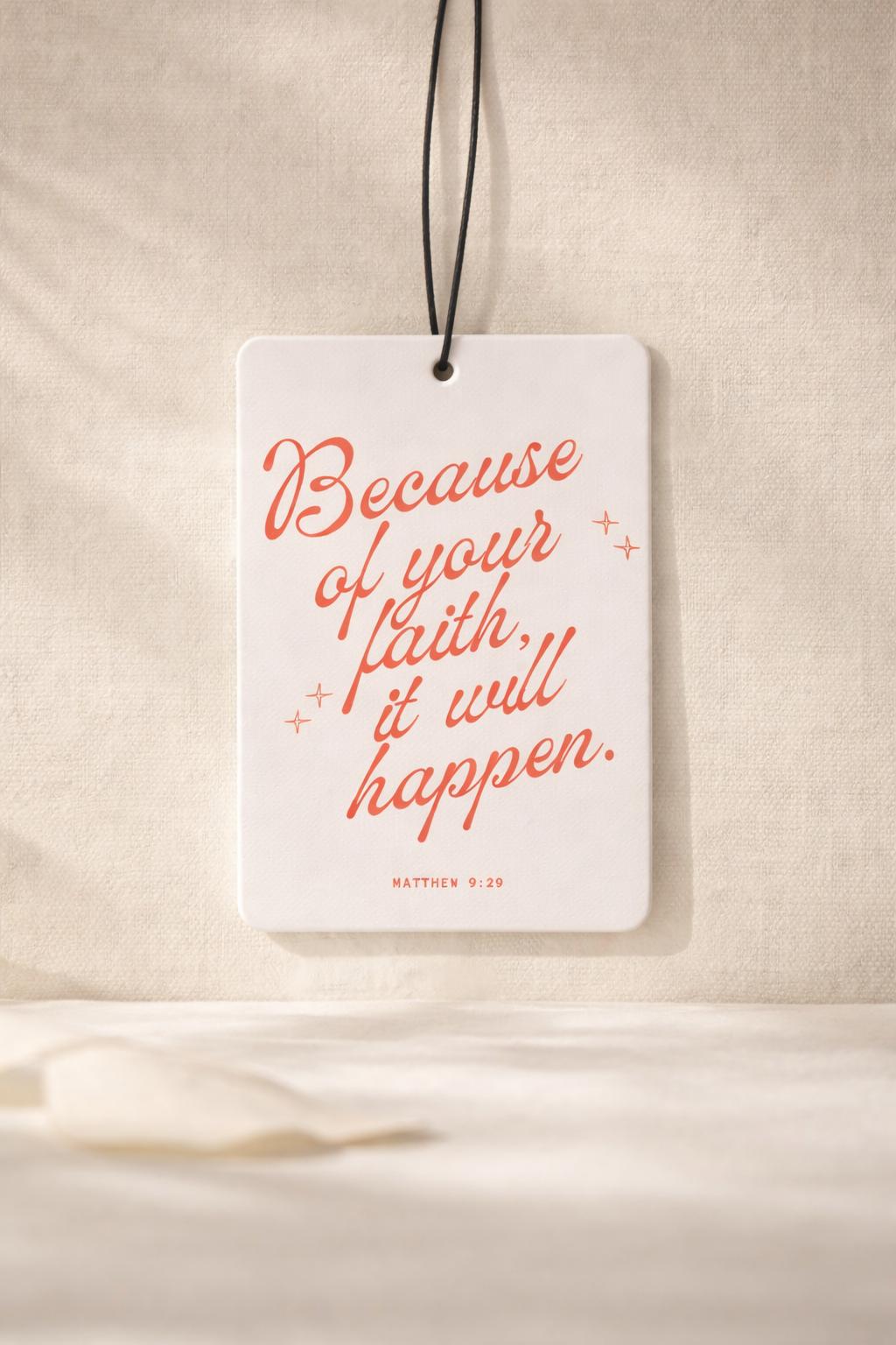 Because of Your Faith Forest Rain Scented Car Air Freshener | Matthew 9:29 Retro Christian Auto Accessory | "It Will Happen" Mirror Charm