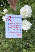 More Than You Asked For Orange Scented Car Air Freshener | Ephesians 3:20 Christian Auto Accessory | Coquette Bow Mirror Charm