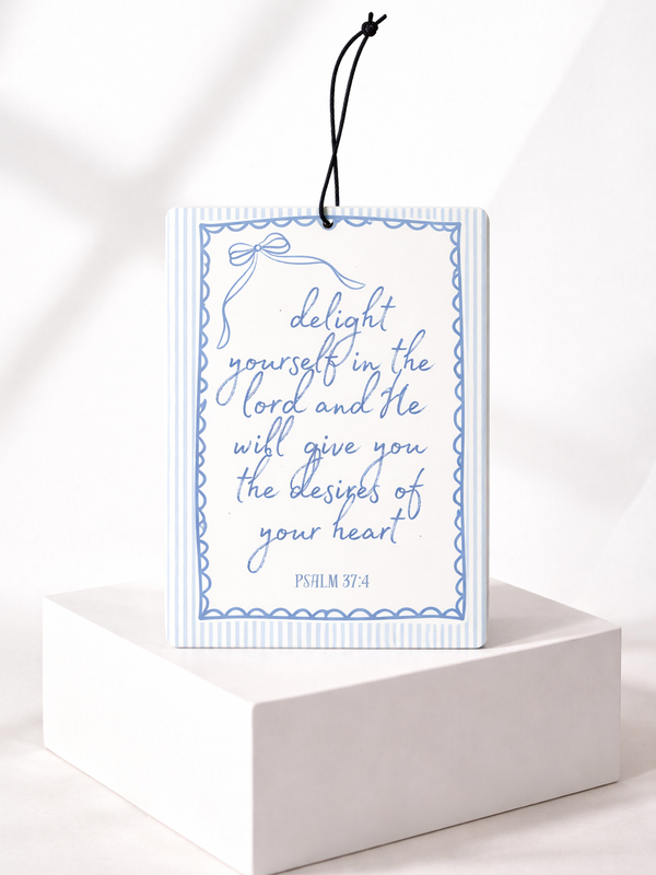 Delight Yourself in the Lord Chanel Scented Car Air Freshener | Psalm 37:4 Christian Auto Accessory | Preppy Bow Rearview Mirror Charm
