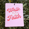 Walk By Faith | 2 Corinthians 5:7 Retro Pink Car Air Freshener | Cherry Scented Christian Auto Accessory
