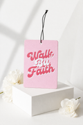 Walk By Faith | 2 Corinthians 5:7 Retro Pink Car Air Freshener | Cherry Scented Christian Auto Accessory