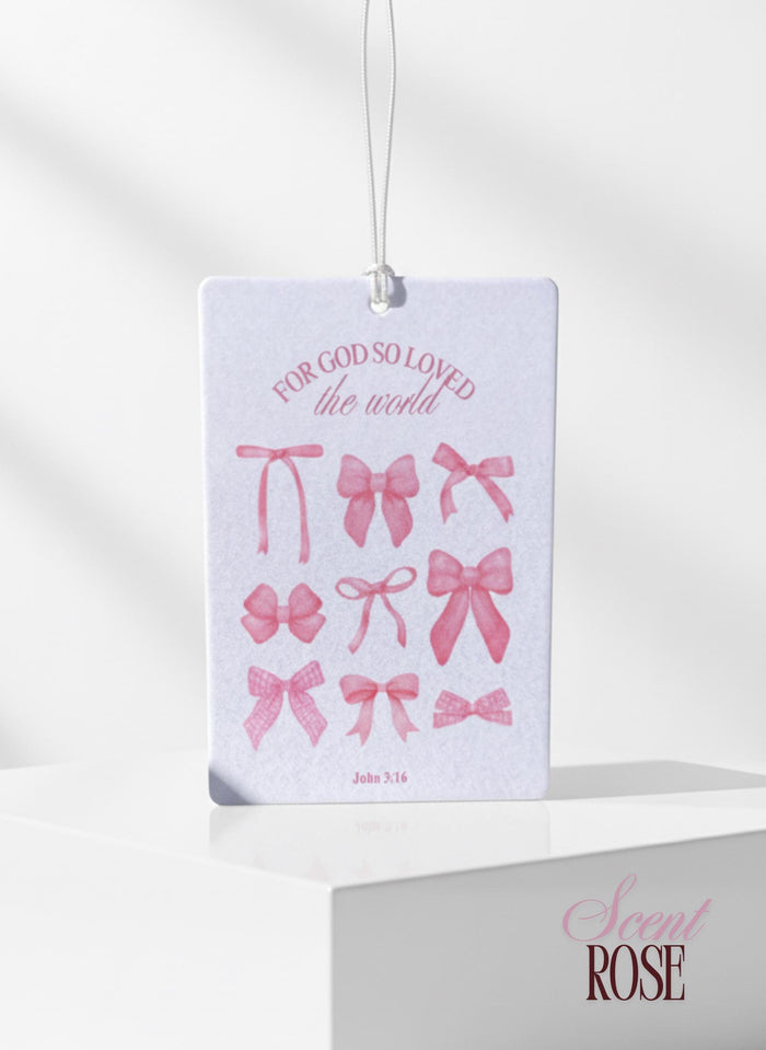 John 3:16 Car Air Freshener – Christian Gift, Coquette Pink Bows