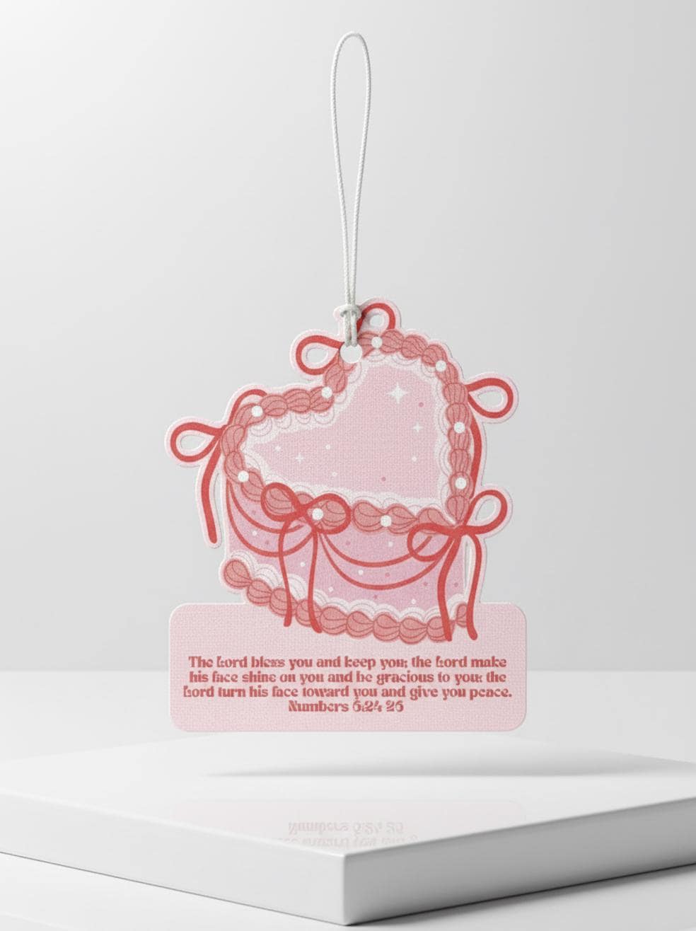 Christian Valentine Air Freshener Pink Heart Cake | Numbers 6:24–26 | Watermelon Scent | Faith Car Decor | Girly Vintage Design